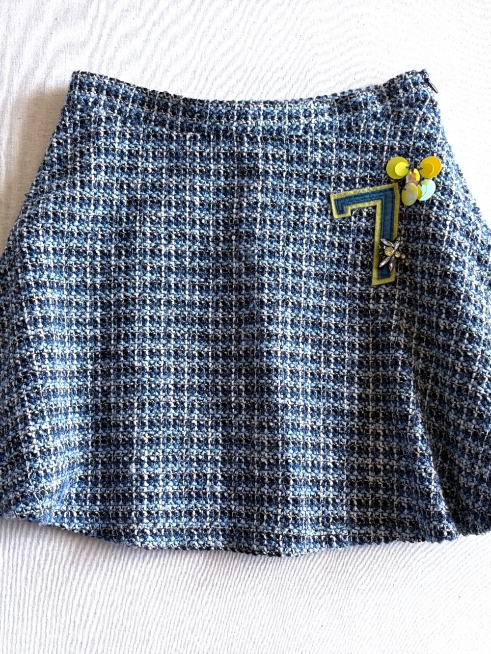 Zara Kids Blue Tweed Skater Skirt Varsity Sequin 7 Size 13-14
